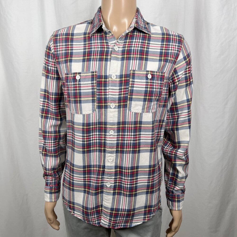 J.Crew Men's Medium Blue Red Plaid Casual Long Sleeve Flannel Button-Up Shirt